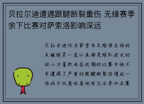 贝拉尔迪遭遇跟腱断裂重伤 无缘赛季余下比赛对萨索洛影响深远 贝拉尔迪遭遇跟腱断裂重伤 无缘赛季余下比赛对萨索洛影响深远